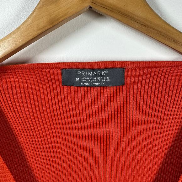 Primark Tie Top Women M Orange Ribbed Bell Sleeve Brats Spice Girl Y2K Spring - Picture 4 of 7